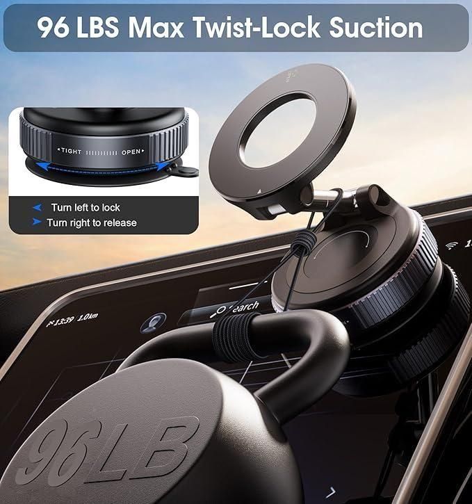 Magnetic Car Phone Holder with Strong Vacuum Suction Grip