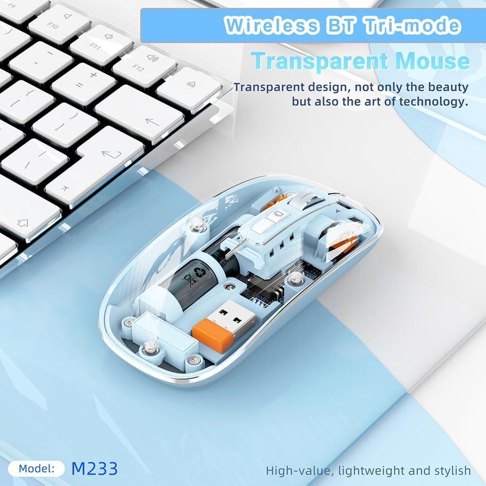 Rechargeable Transparent Wireless Mouse | Silent Click, USB Charging, Sleek Design