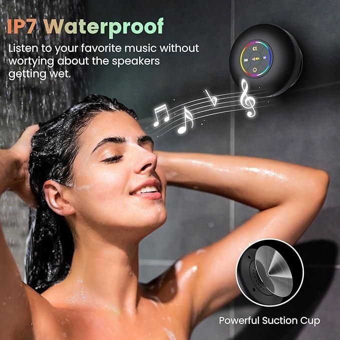 Large Suction Cup Waterproof Bluetooth Speaker with LED Lights – Portable Shower Speaker, Hands-Free Calling, 10m Range