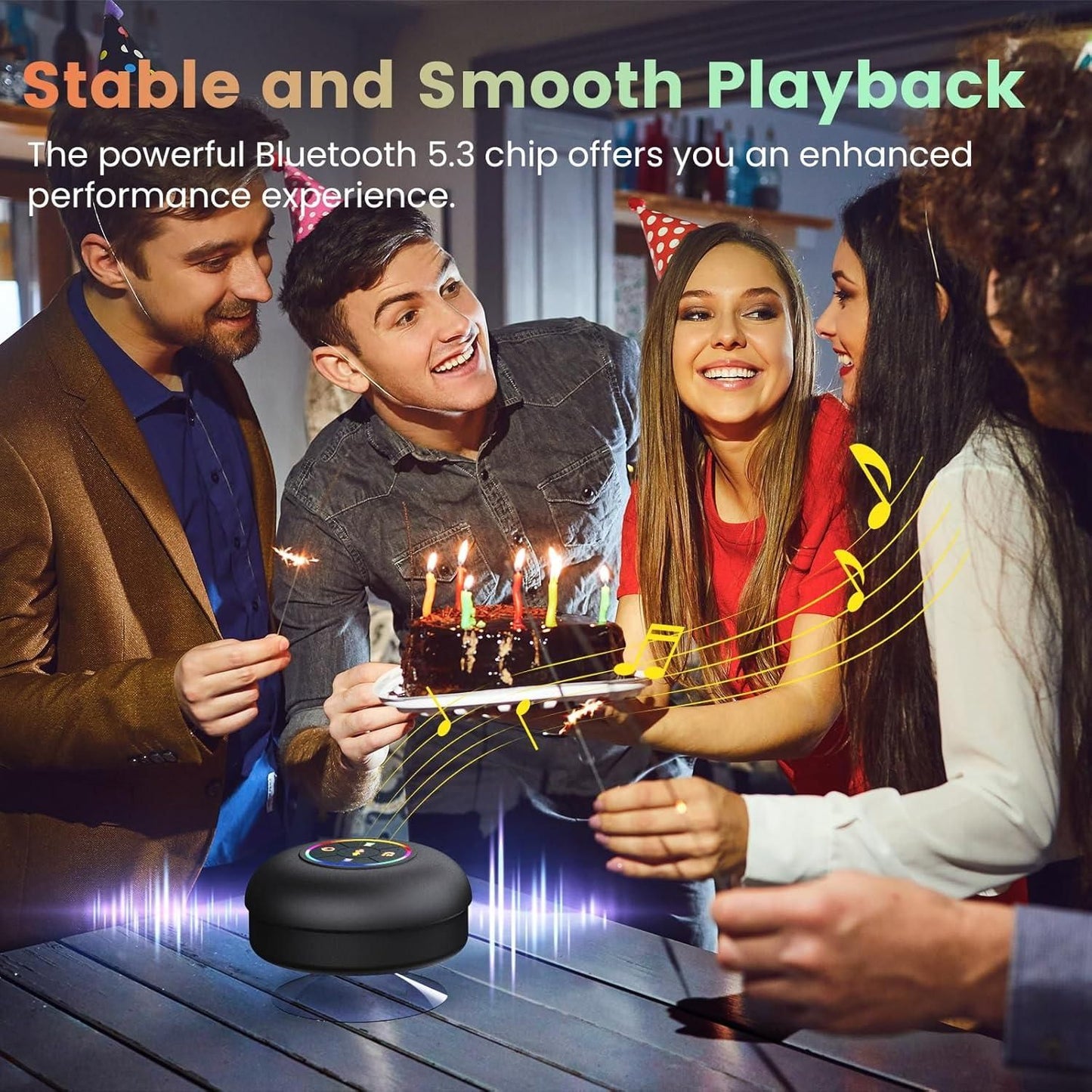 Large Suction Cup Waterproof Bluetooth Speaker with LED Lights – Portable Shower Speaker, Hands-Free Calling, 10m Range