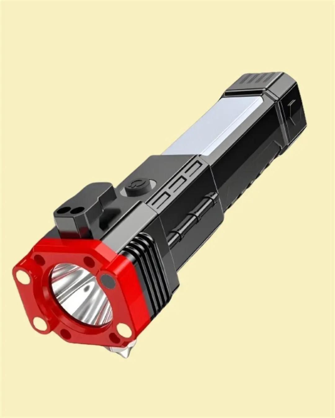 Multifunction Rechargeable Emergency Flashlight with Solar, Power Bank & Safety Tools