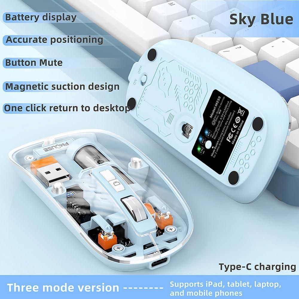 Rechargeable Transparent Wireless Mouse | Silent Click, USB Charging, Sleek Design
