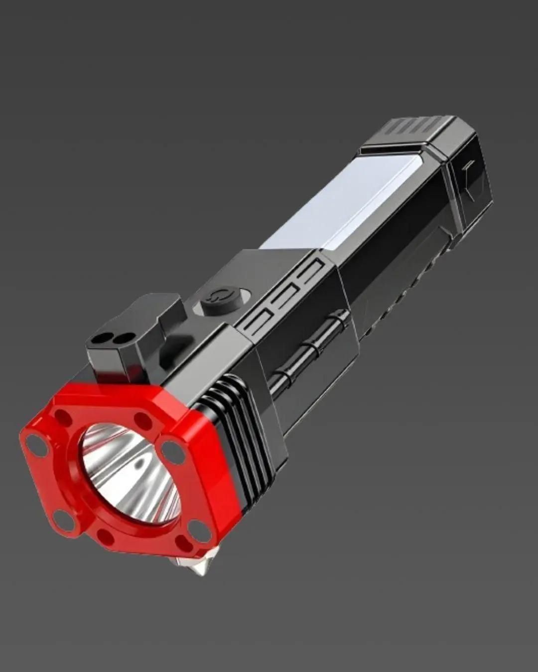Multifunction Rechargeable Emergency Flashlight with Solar, Power Bank & Safety Tools